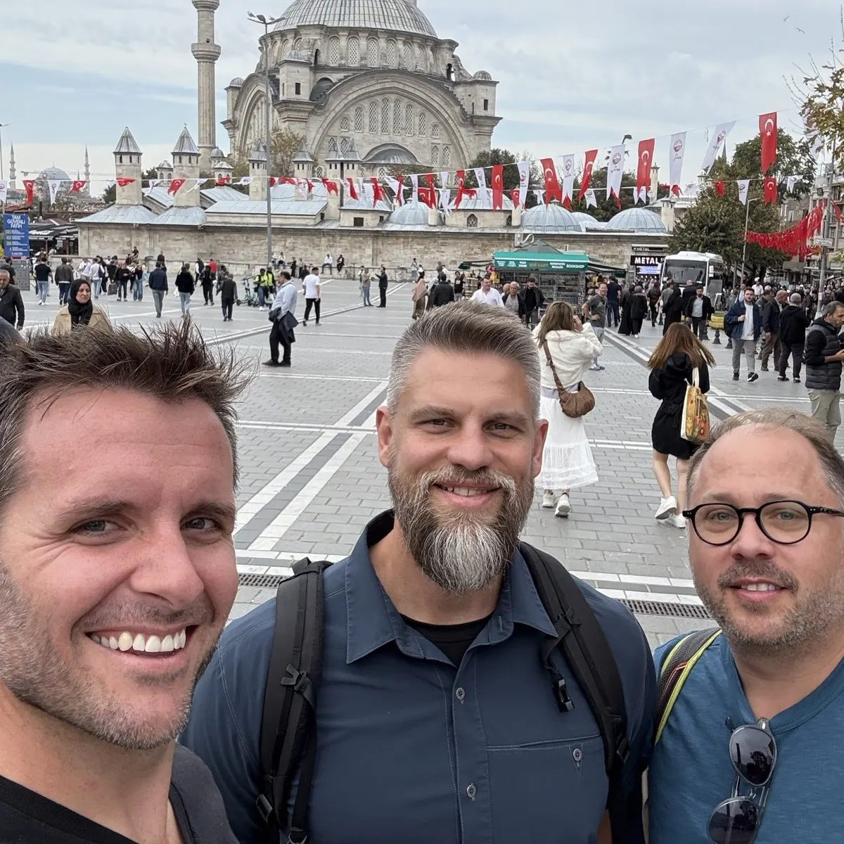 Ryan, Derek and Steve in front of a mosque in Istanbul