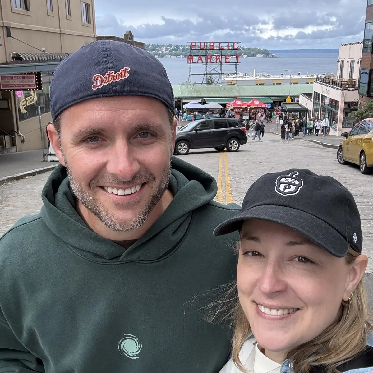 Ryan and Laura above Pike Place Market in Seattle